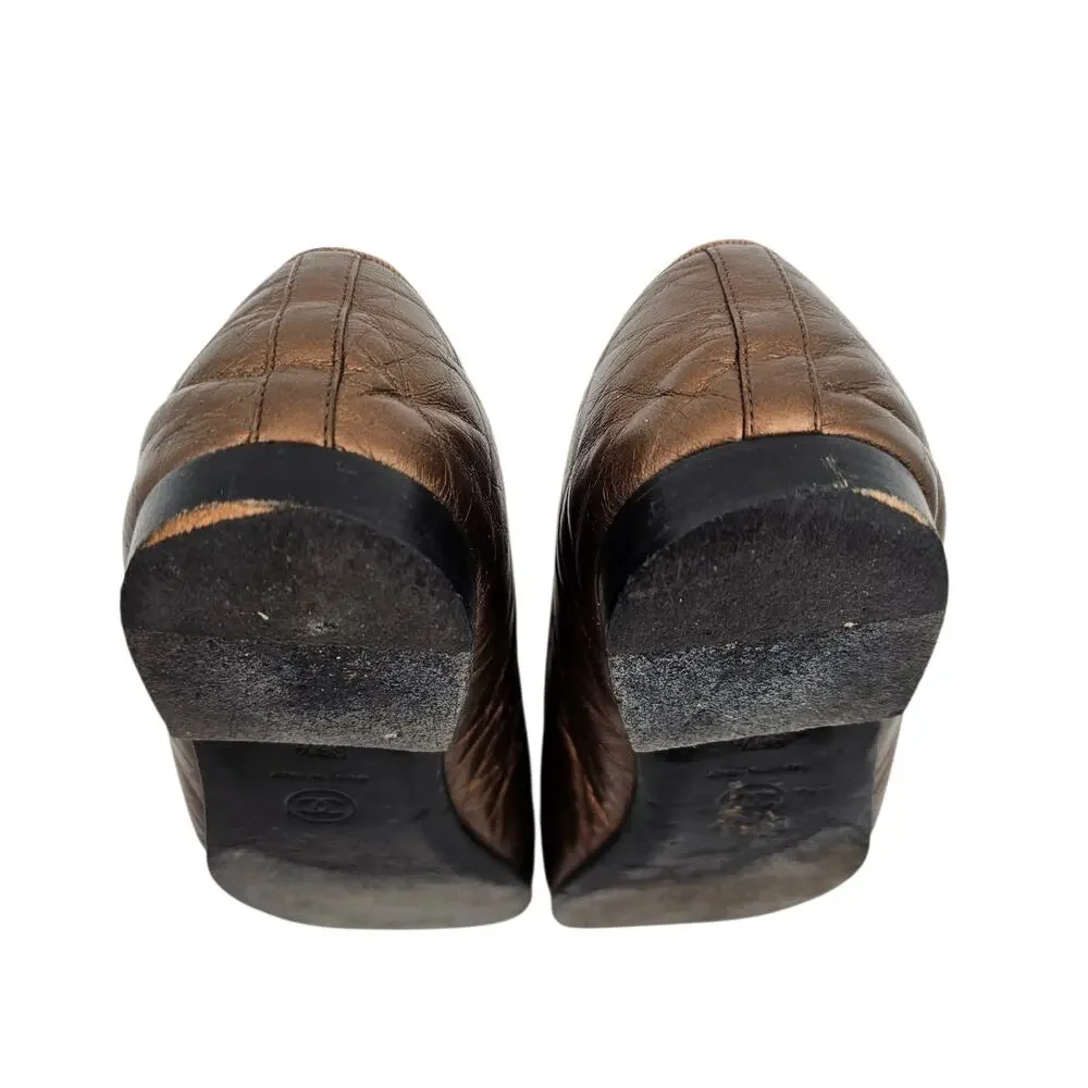 Chanel CC Cap Toe Ballet Flat Slipper Brown Bronze Leather Size 36.5 US 5.5 6